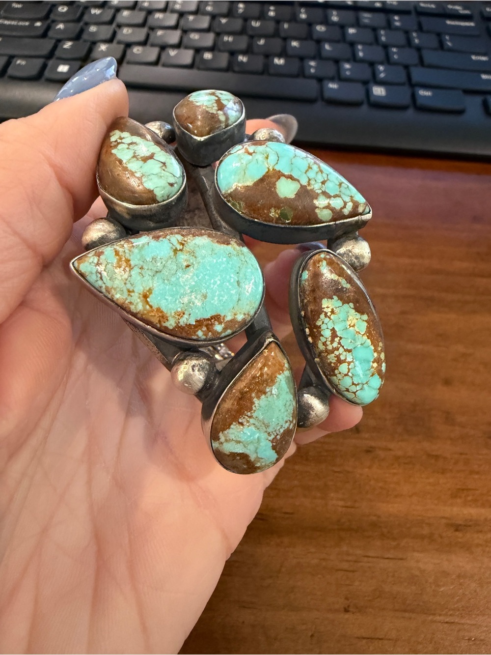 Chimney Butte Navajo Sterling Silver #8 Mine Turquoise 6-Stone Cuff